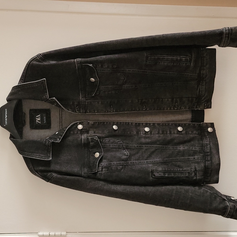 Zara denim jacket dark coat outerwear jeans jean